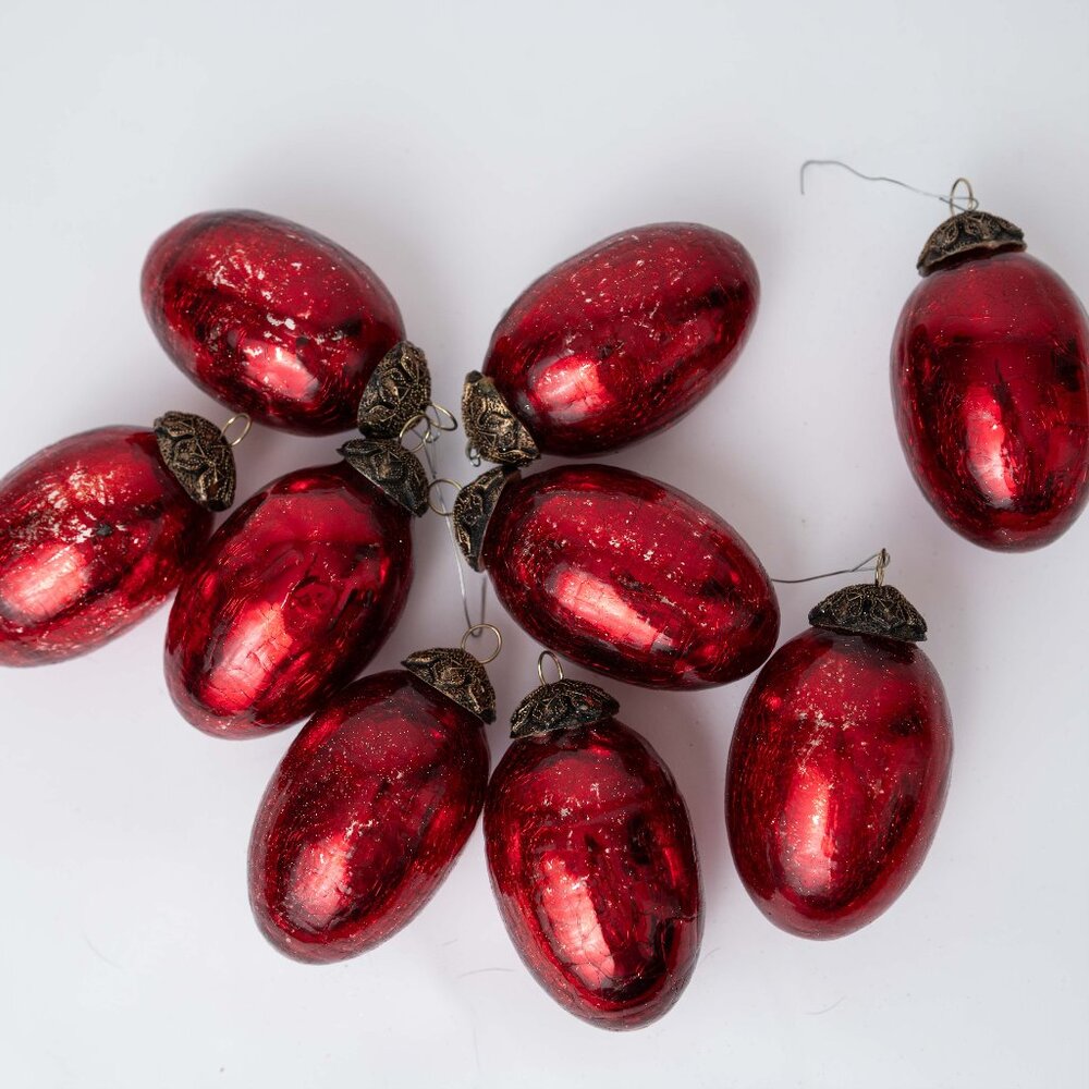 Rare Authentic German Antique Kugel Crackle Glass Heavy Christmas Tree Ornaments